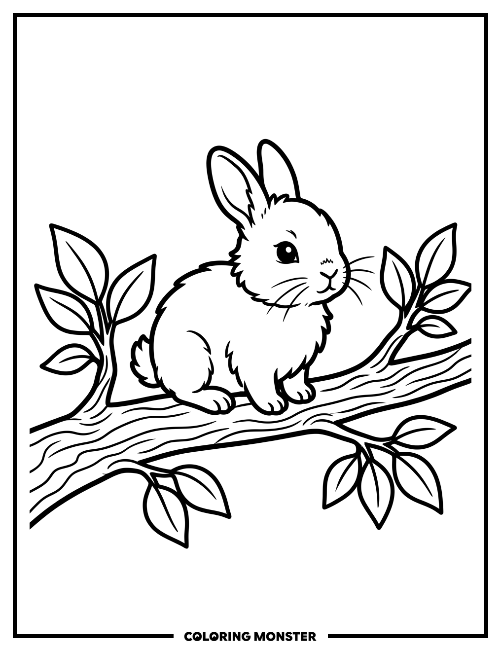 Fluffy Baby Animal on Tree Branch Coloring Page