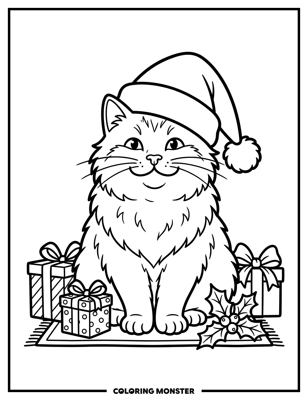Fluffy Cat in Santa Hat