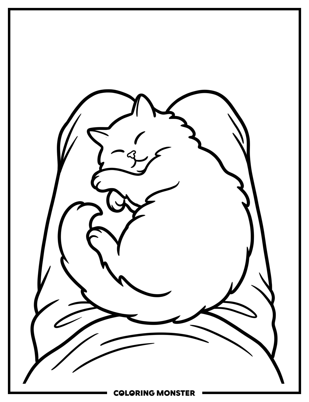 Fluffy Cat on Lap Coloring Page