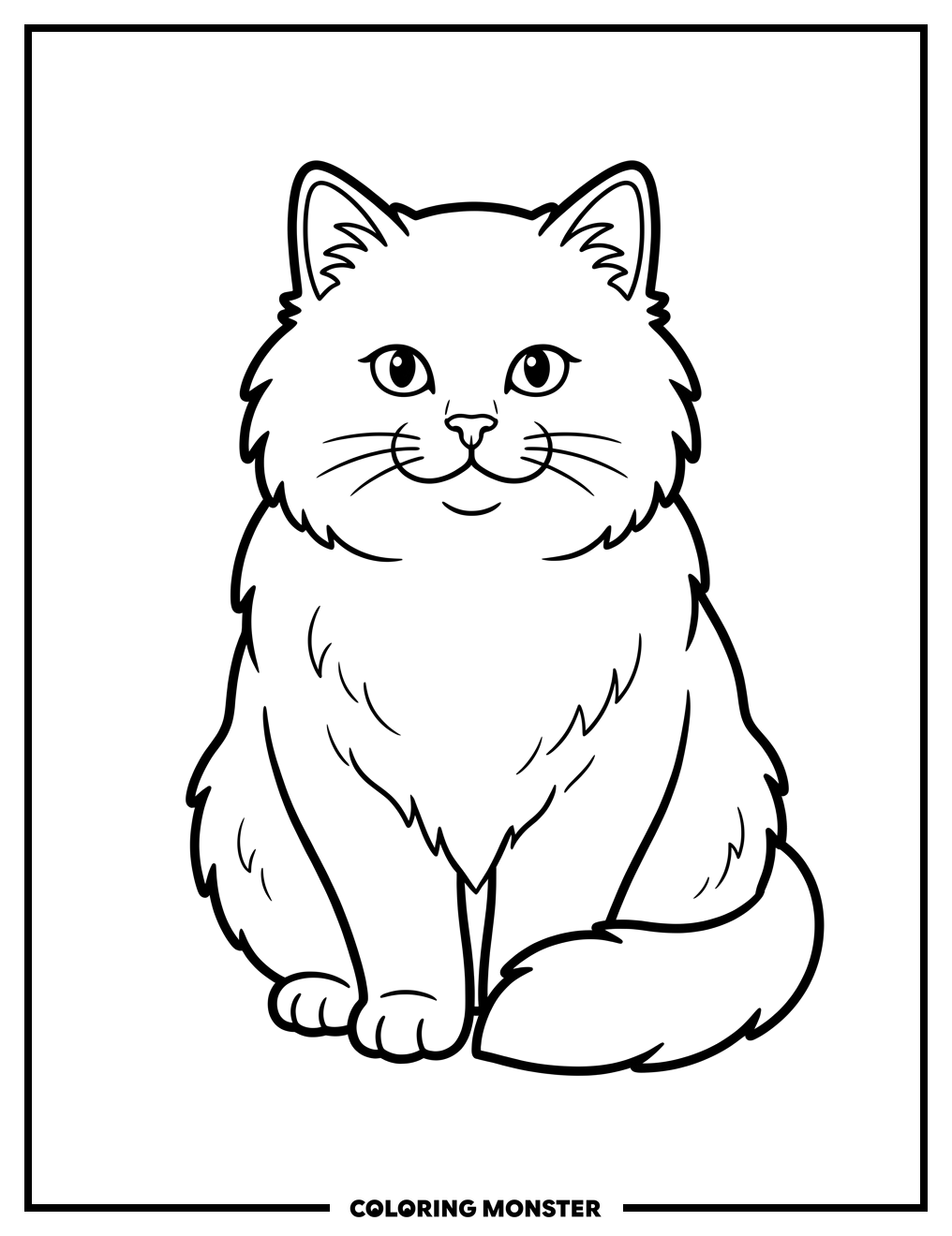 Fluffy Cat Portrait Coloring Page