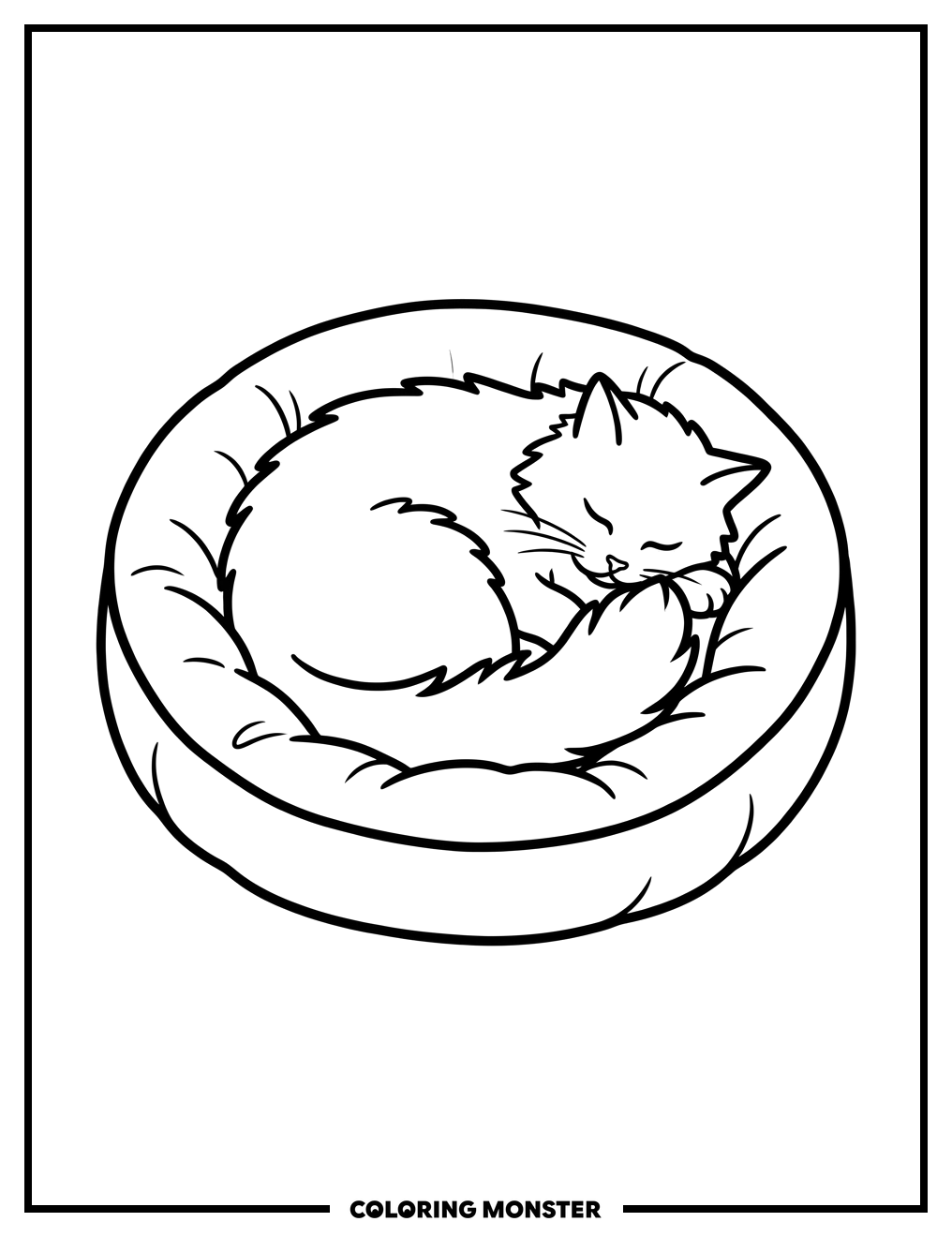 Fluffy Cat Sleeping Peacefully Coloring Page