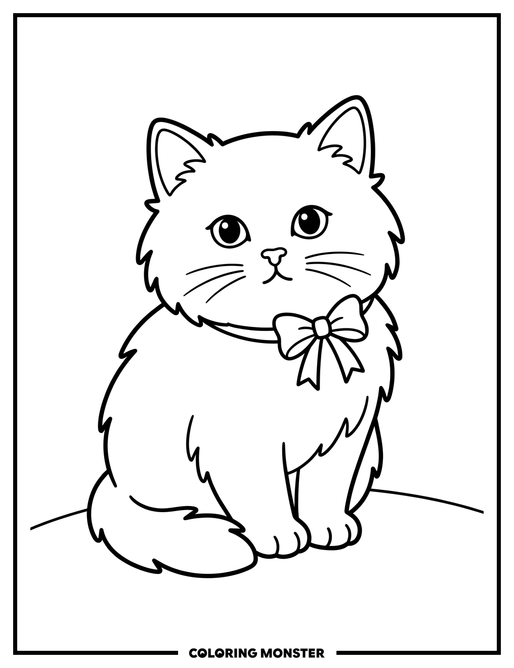 Fluffy Cat With Big Eyes Coloring Page