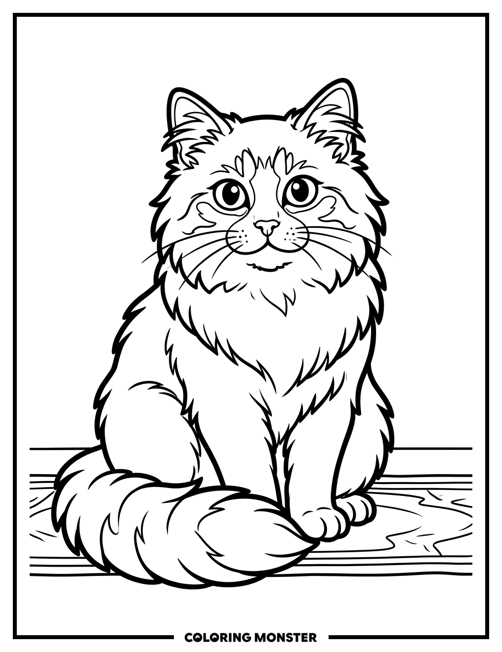 Fluffy Cat With Big Eyes Coloring Page