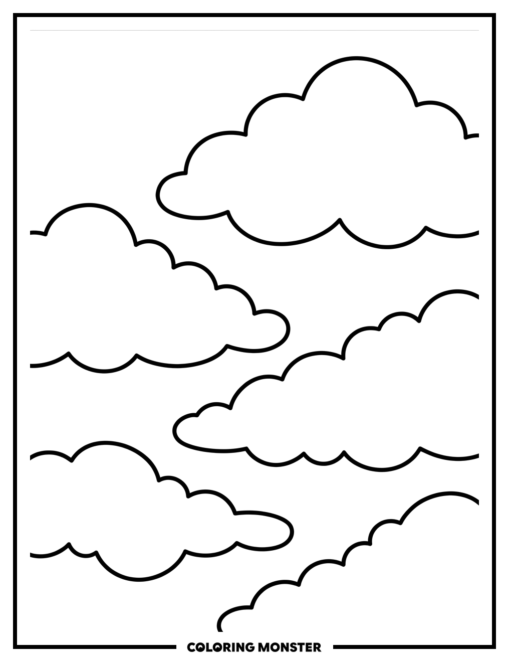 Fluffy Clouds in Blue Sky Coloring Page