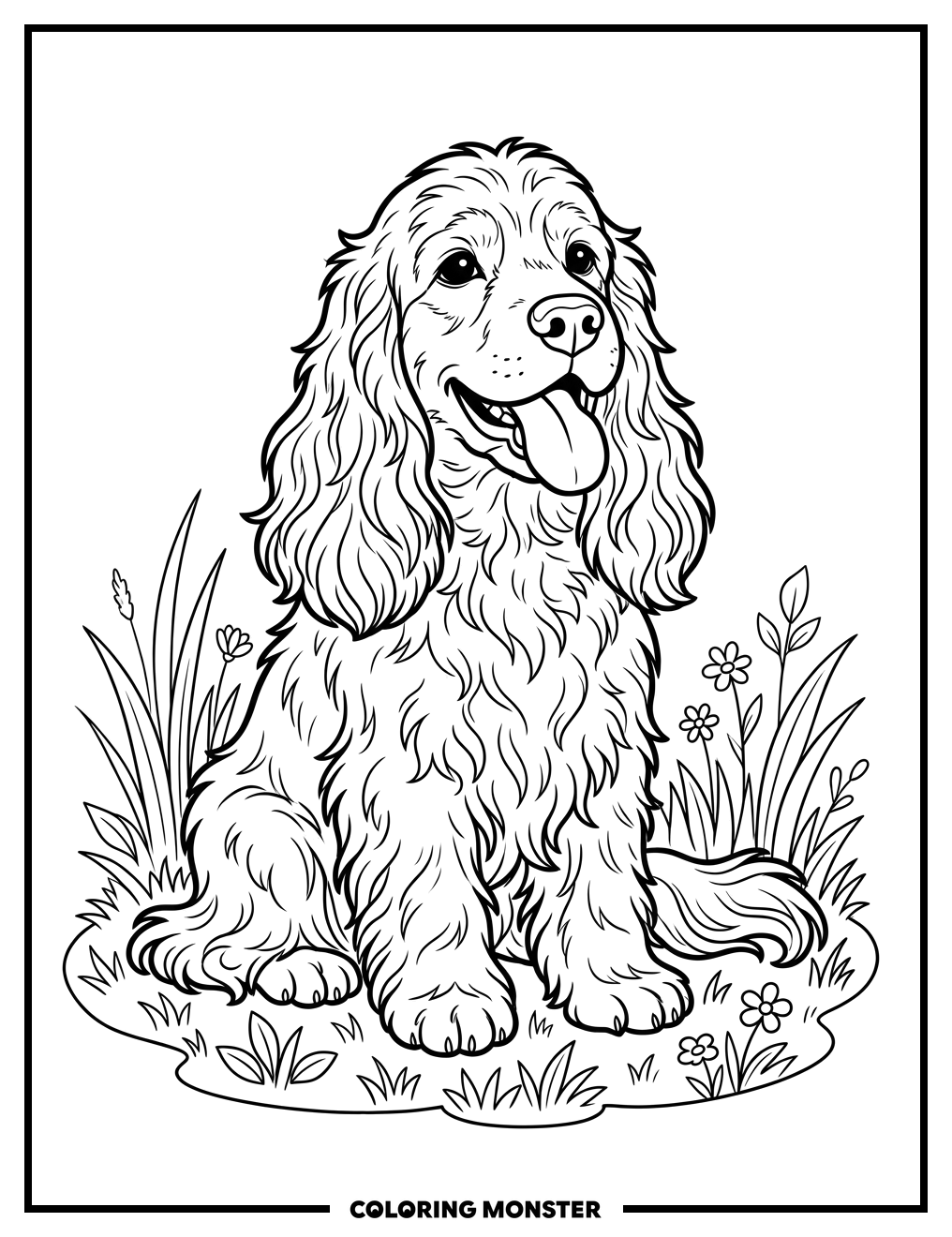 Fluffy Cocker Spaniel Outdoors Coloring Page