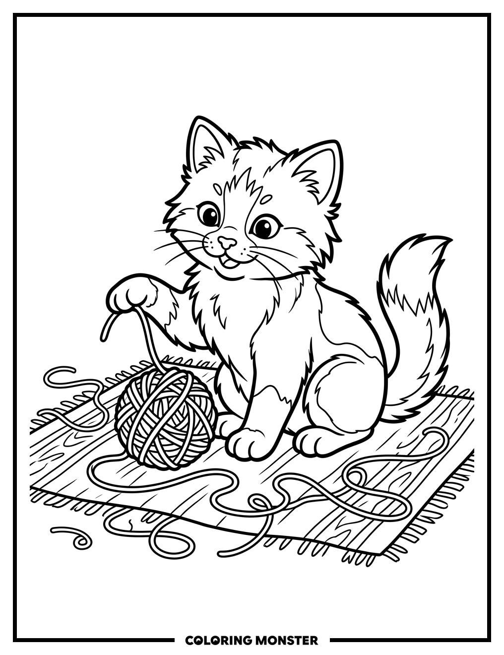 Fluffy Kitten Playing With Yarn Coloring Page
