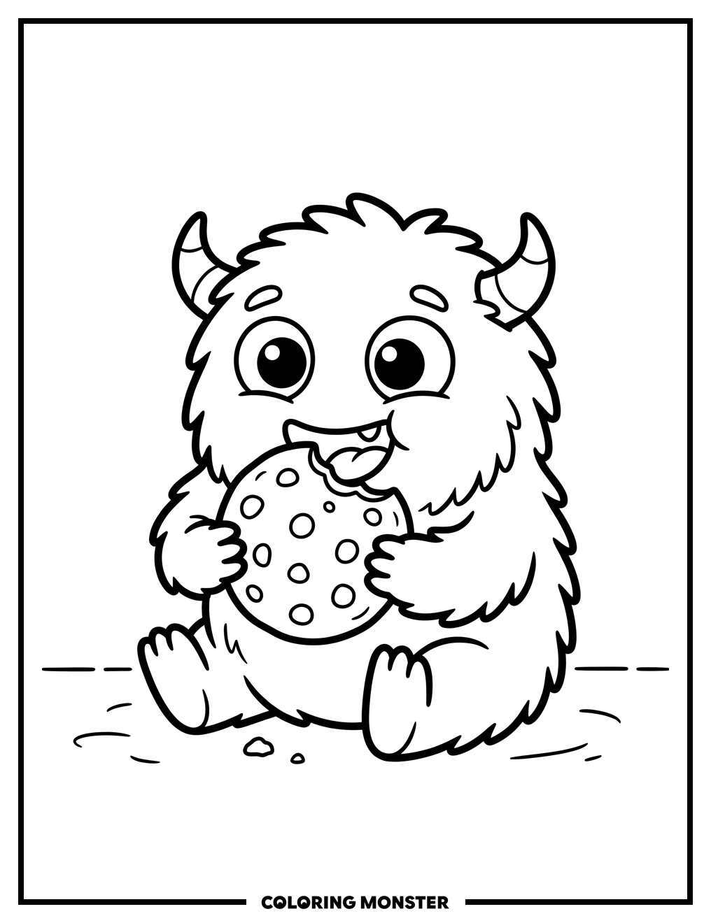 Fluffy Monster Eating Cookie Coloring Page