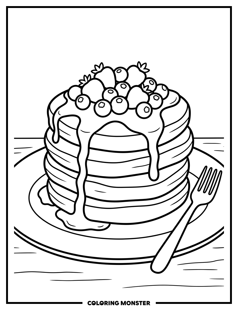 Fluffy Pancakes with Berries Coloring Page
