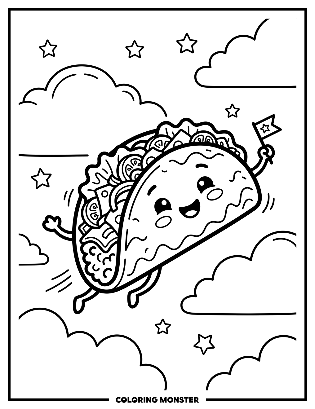 Flying Taco Adventure Coloring Page