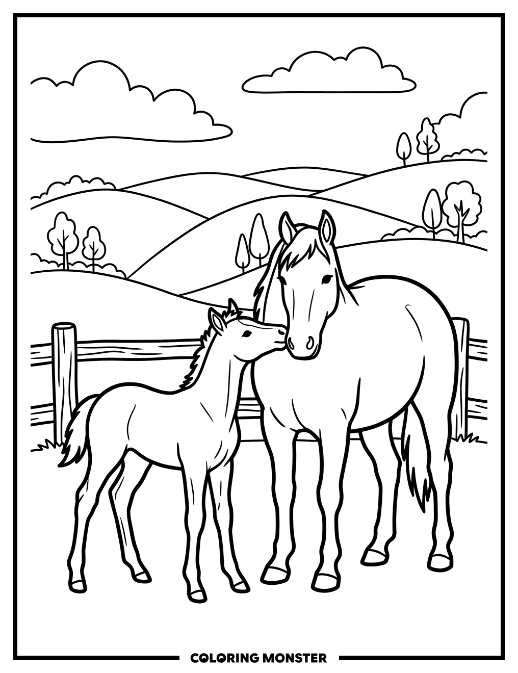 Foal Nuzzles Mother Coloring Page