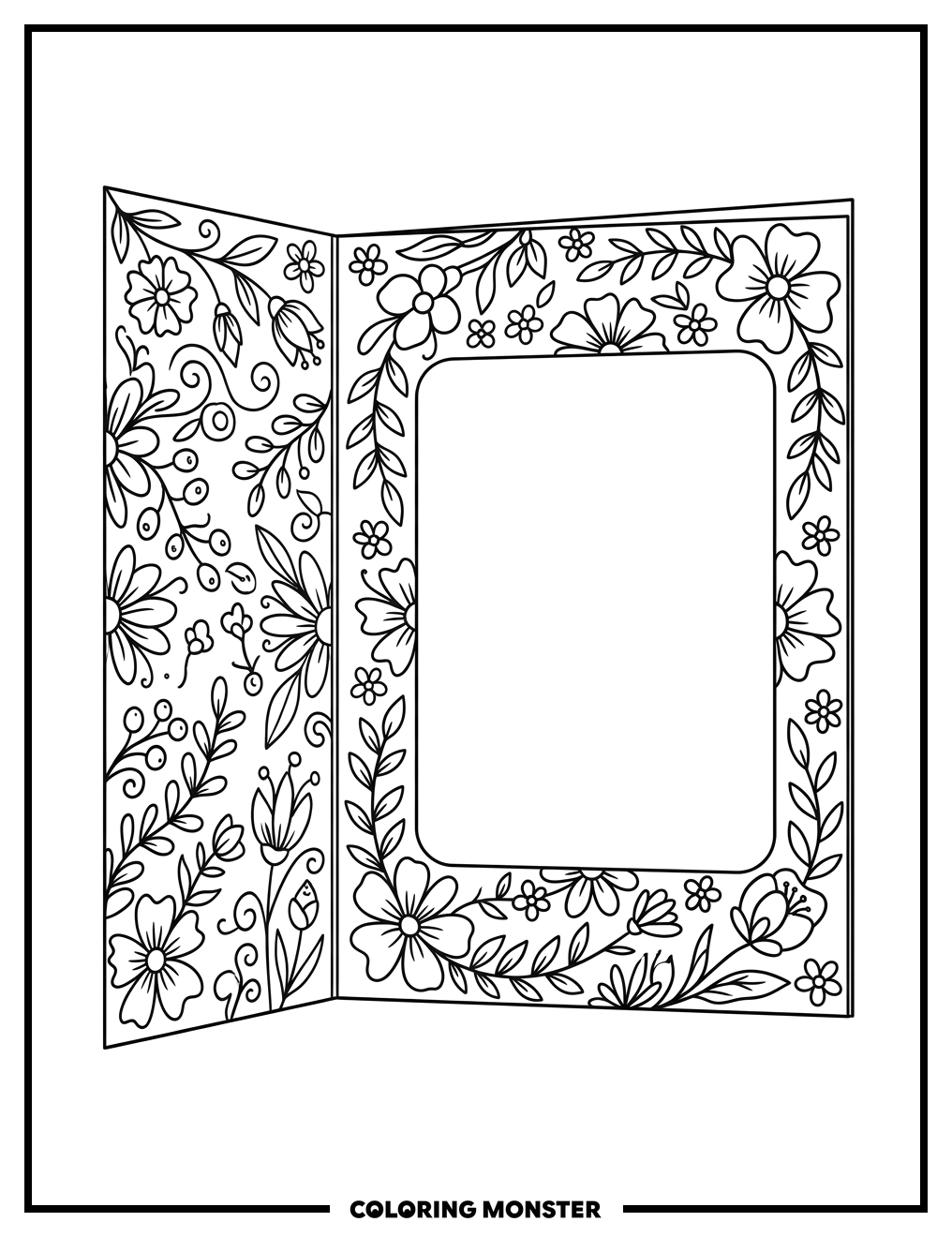 Foldable Thank You Card With Floral Borders Coloring Page