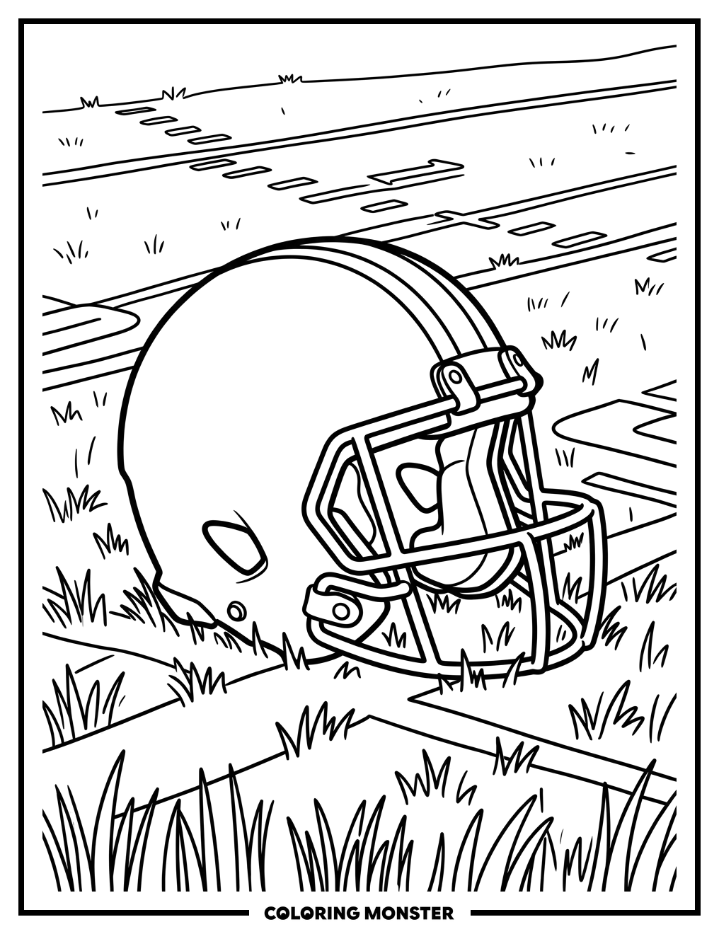 Football Helmet on Field Coloring Page