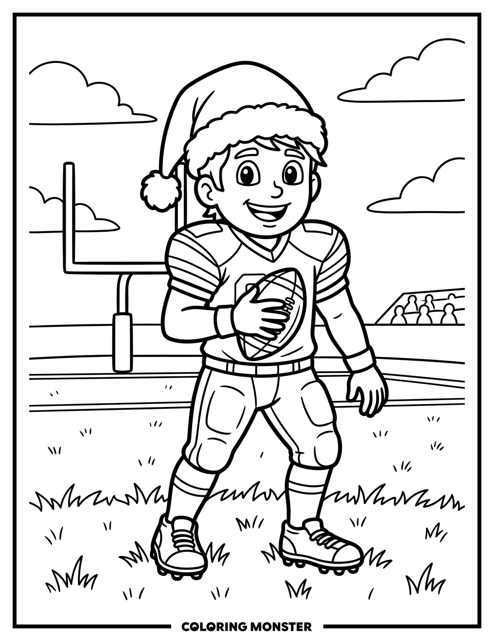 Football Player in Santa Hat Coloring Page