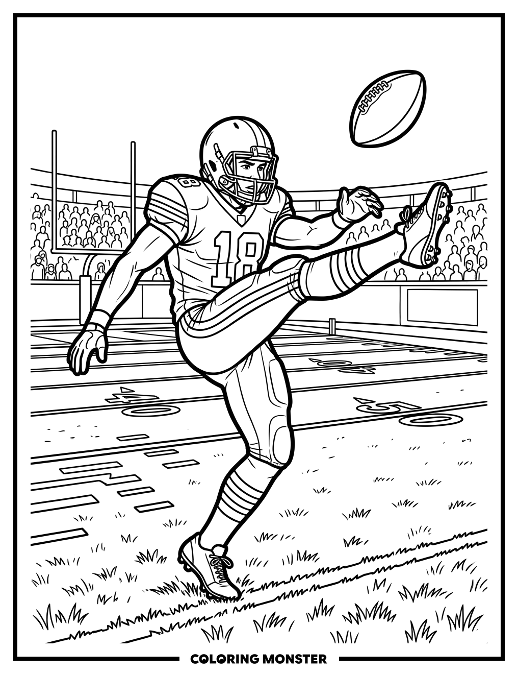 Football Player Kicking a Field Goal Coloring Page
