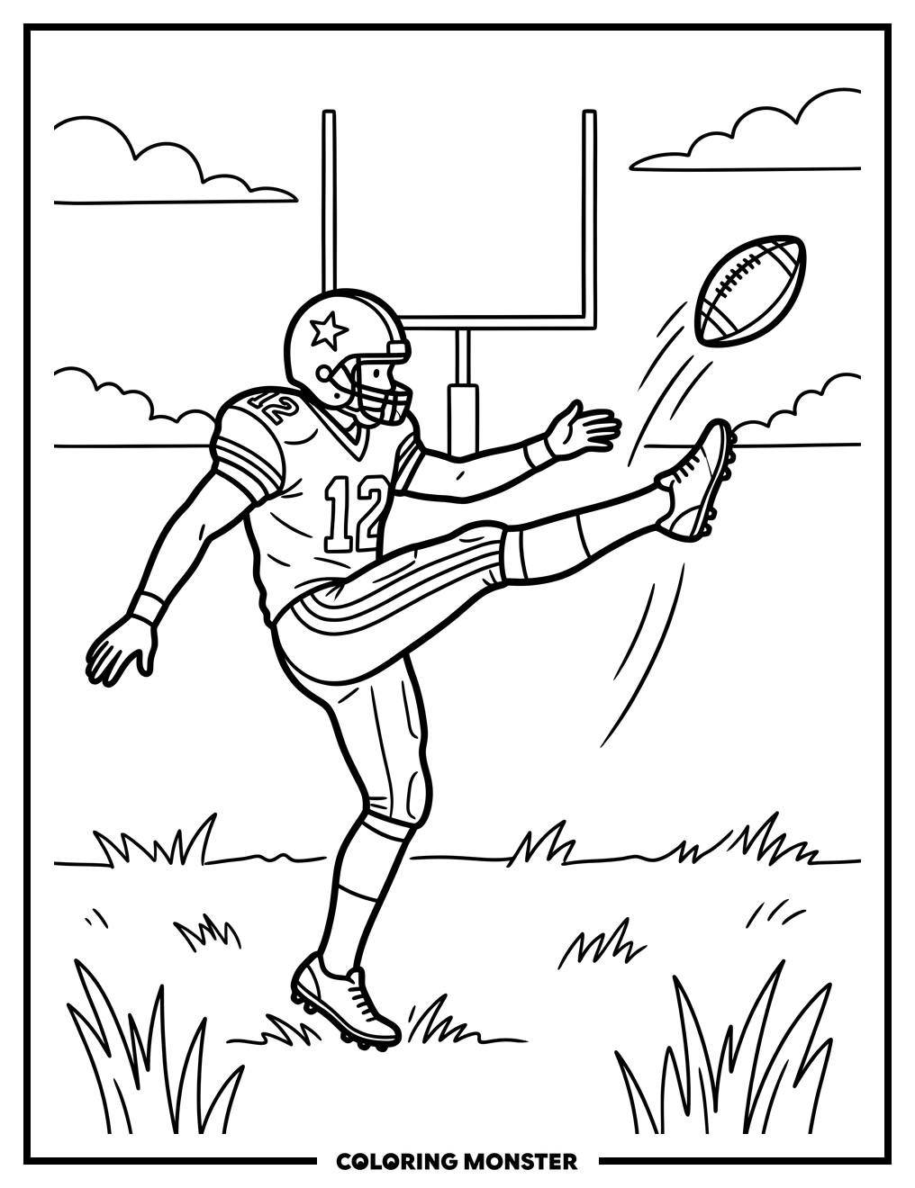 Football Player Kicking Ball Coloring Page