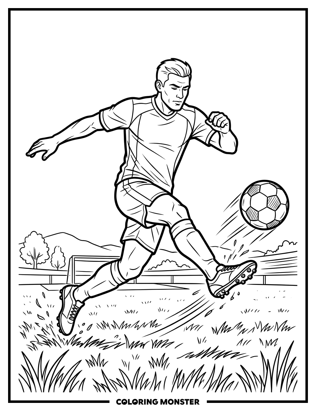 Football Player Kicking Ball on Field Coloring Page
