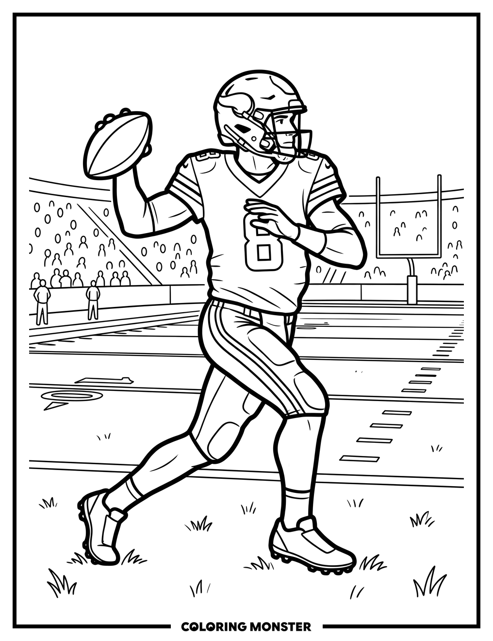 Football Player Mid-Throw Coloring Page