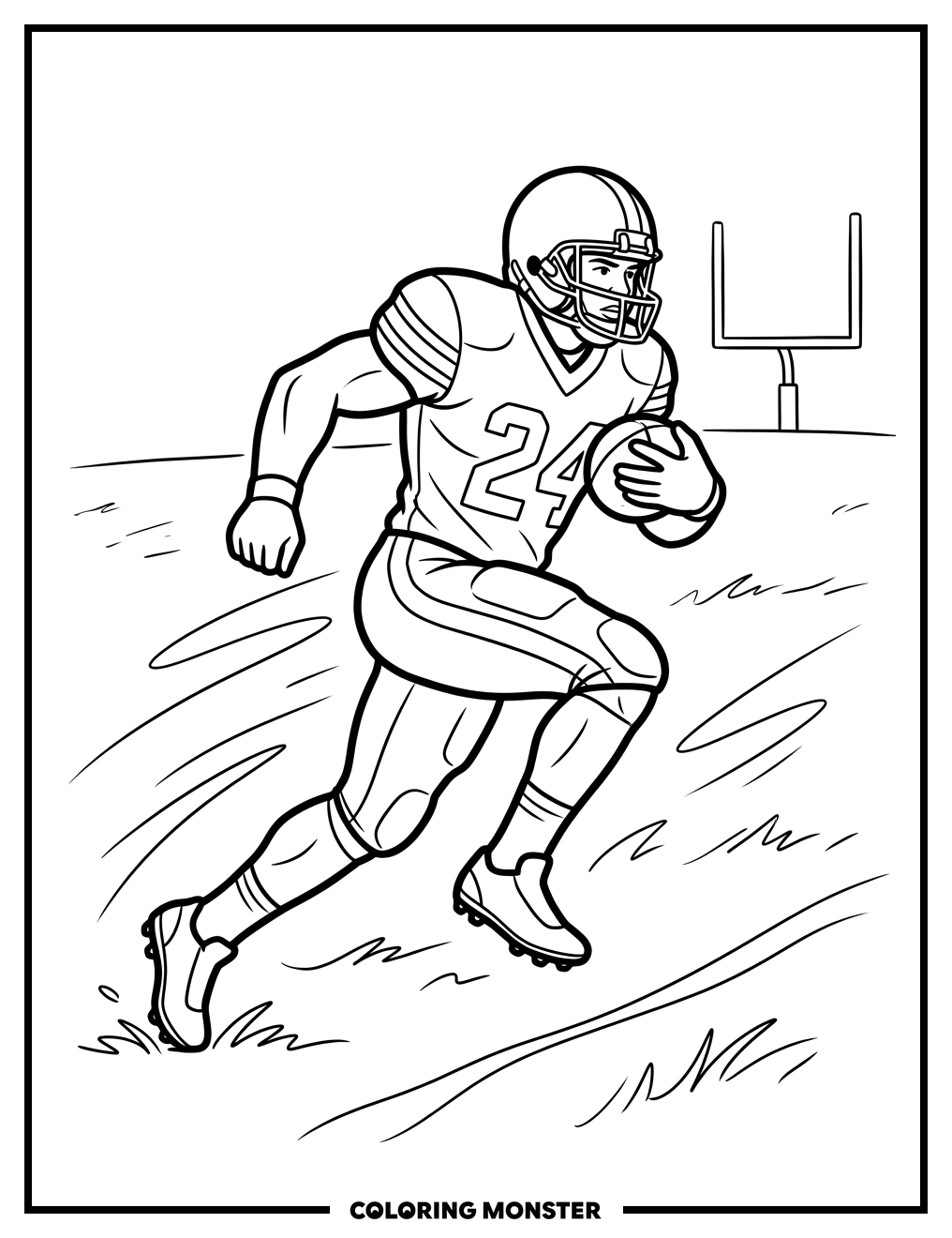 Football Player Running With Ball Coloring Page