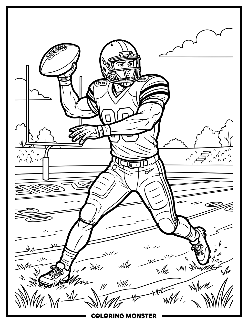 Football Player Throwing a Pass Coloring Page
