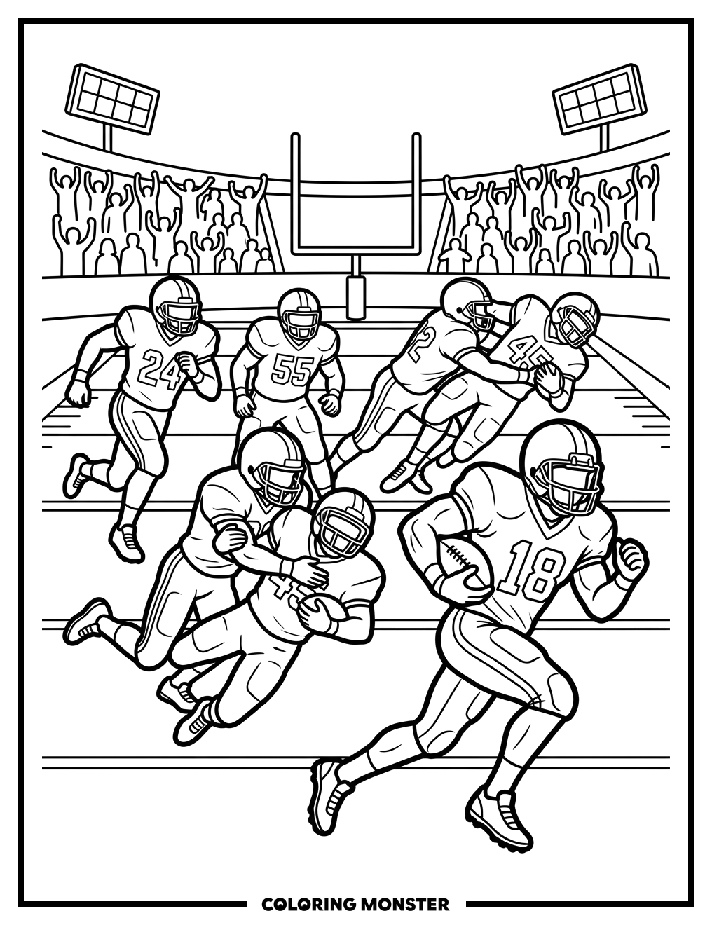 Football Players in Action Coloring Page