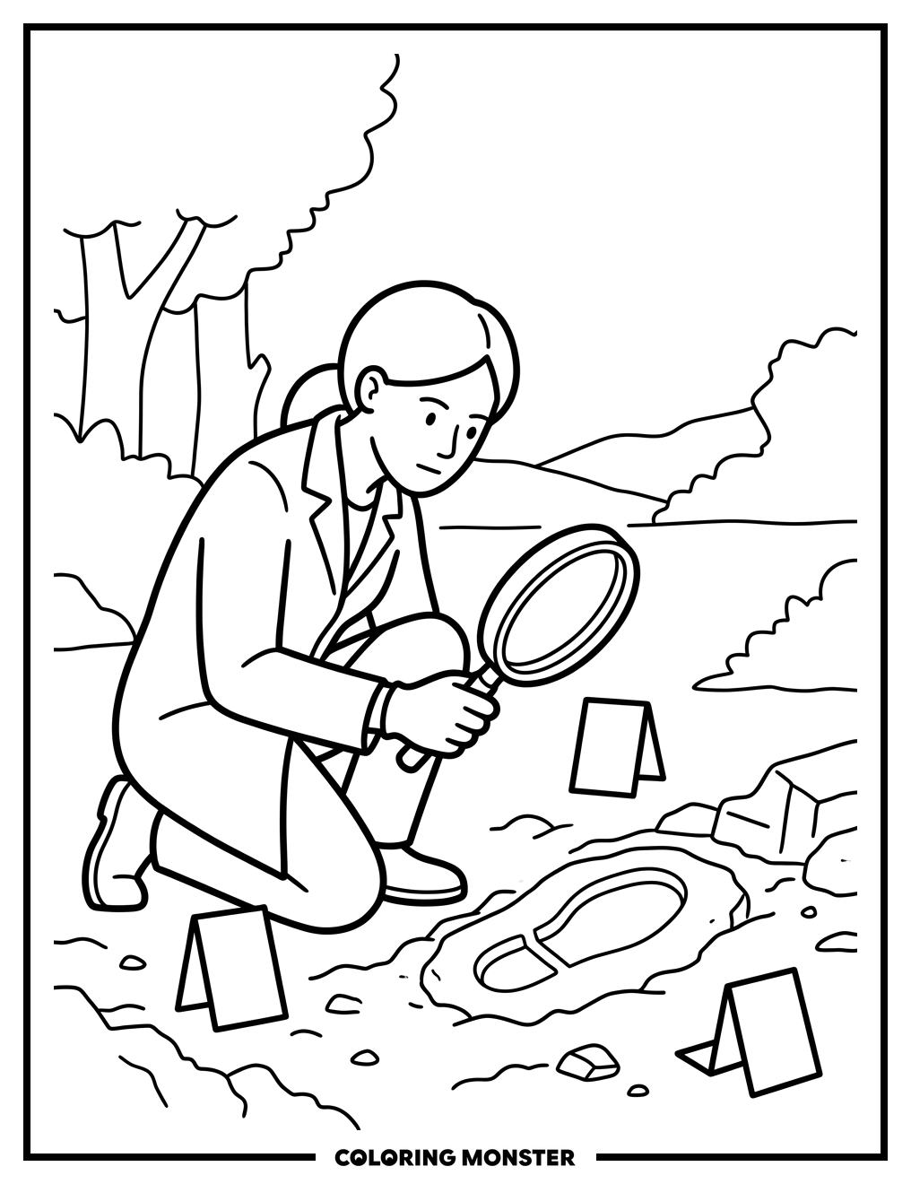 Forensic Scientist Examining Footprint Coloring Page