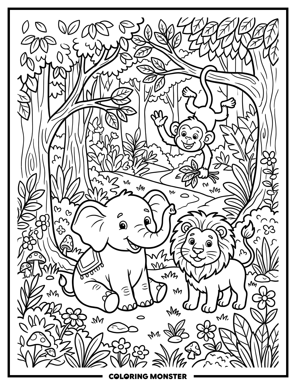 Forest Friends Gathering Coloring Page