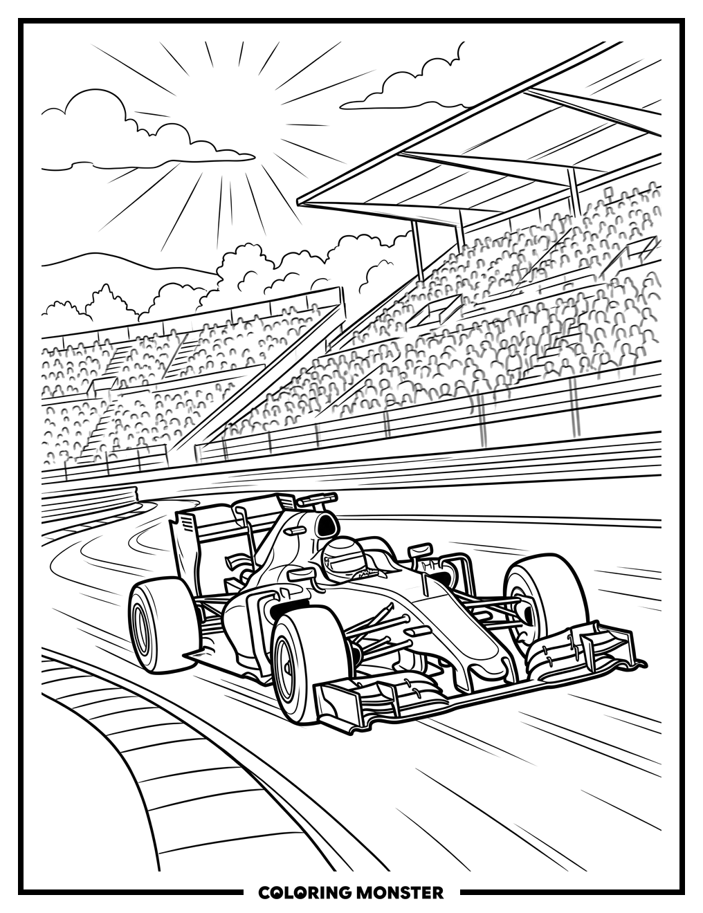 Formula 1 Race Car on Track Coloring Page