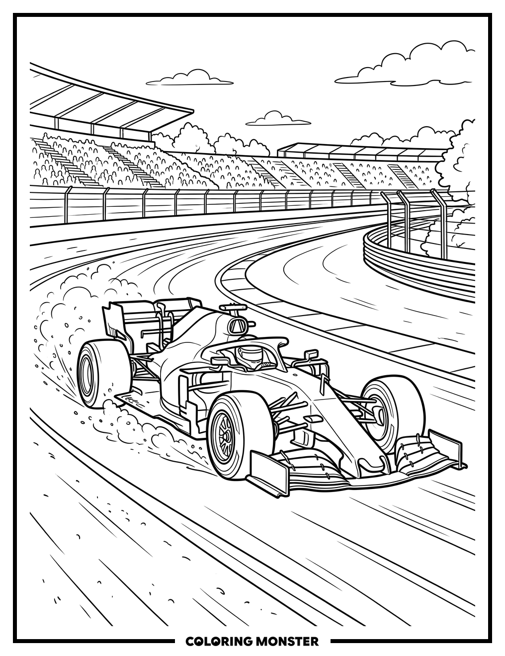Formula 1 Race Car Speeding Coloring Page