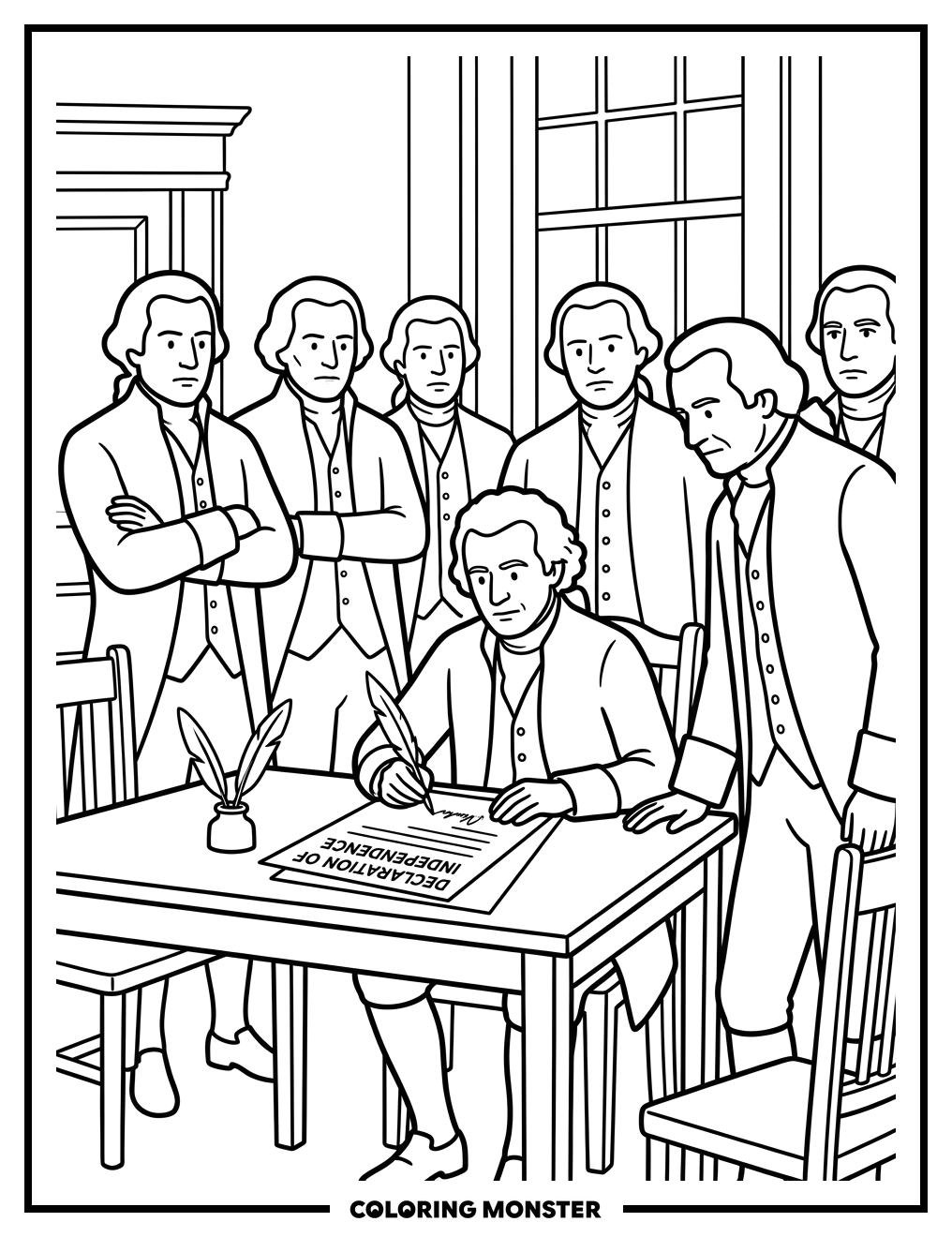 Founding Fathers Signing Declaration of Independence Coloring Page