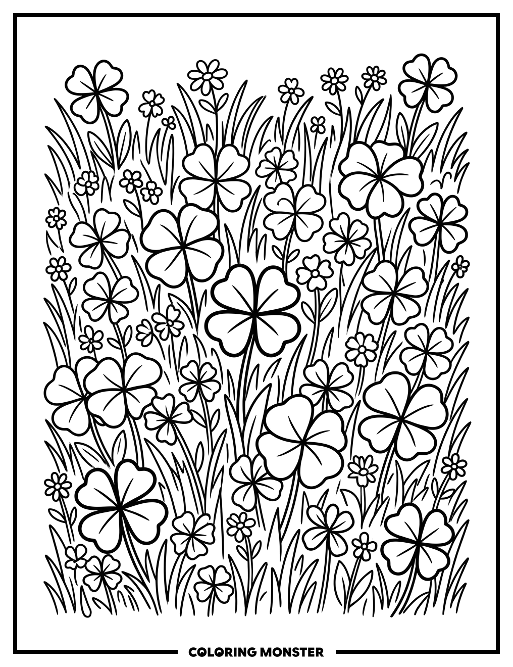 Four Leaf Clovers Patch Coloring Page