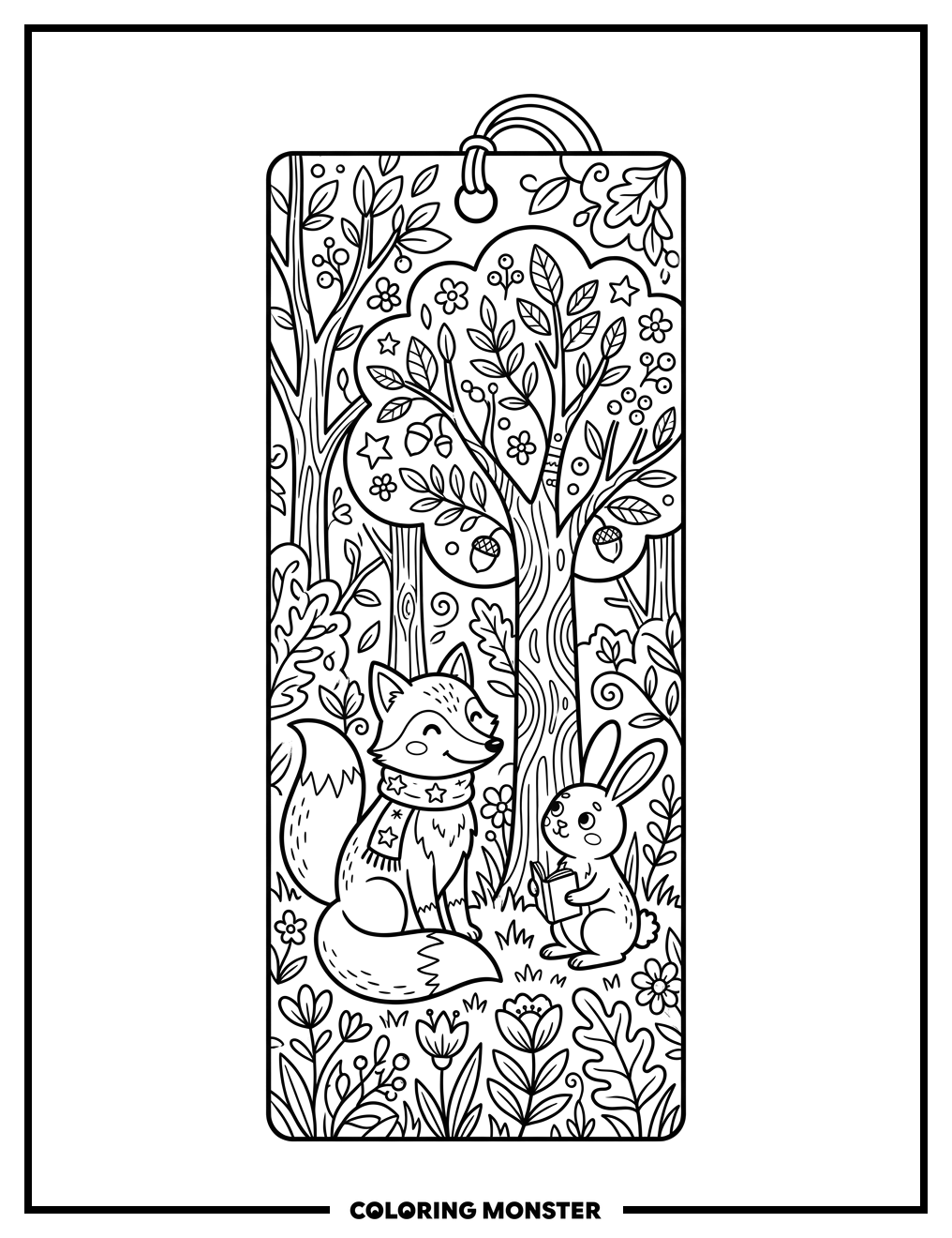 Fox and Rabbit Bookmark Coloring Page