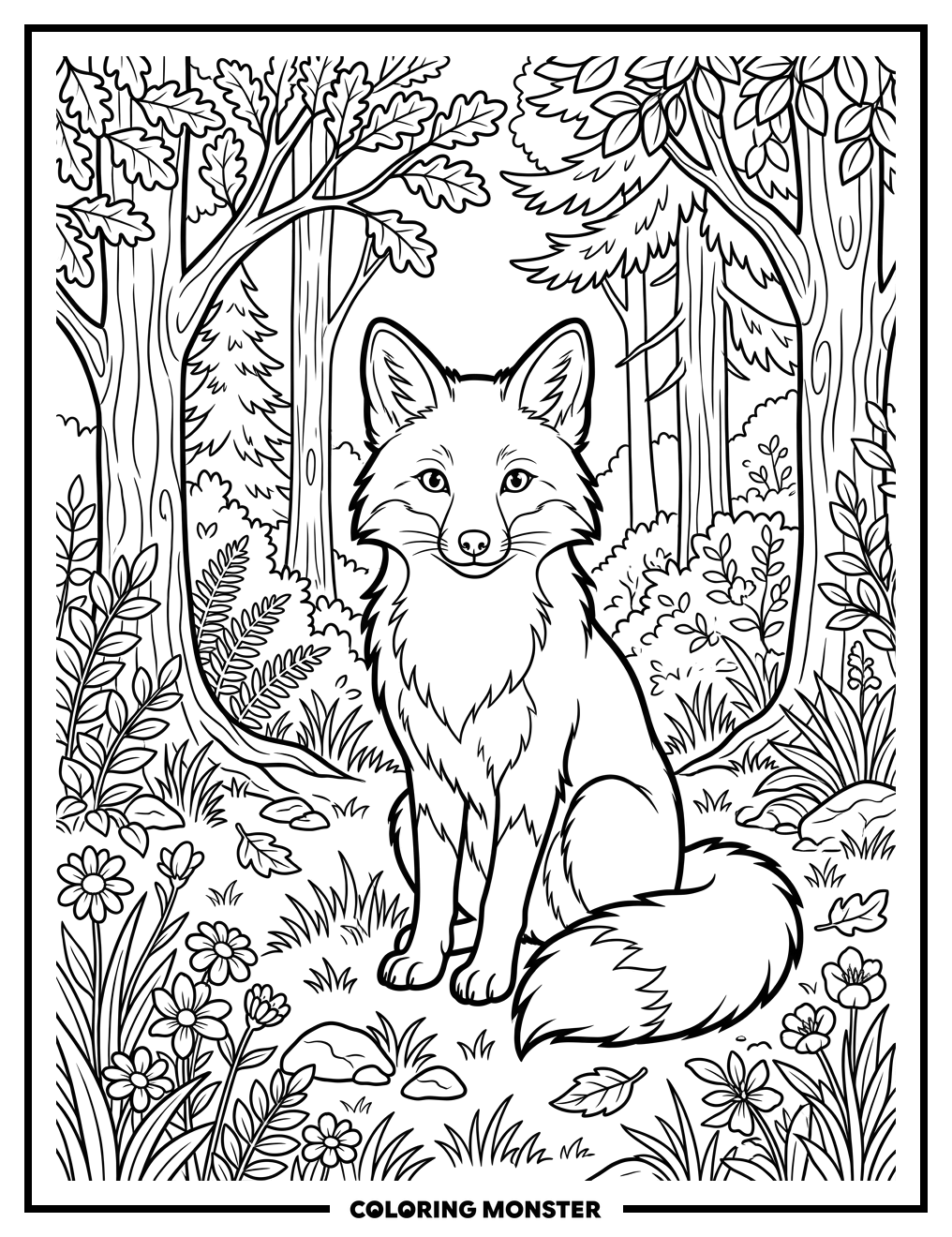 Fox in Forest Clearing Coloring Page