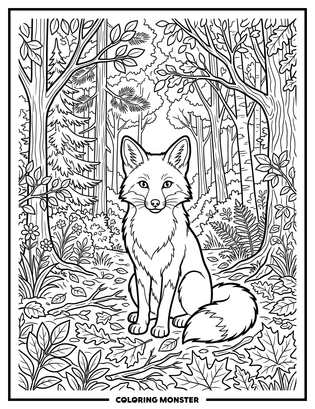 Fox in Forest Clearing Coloring Page