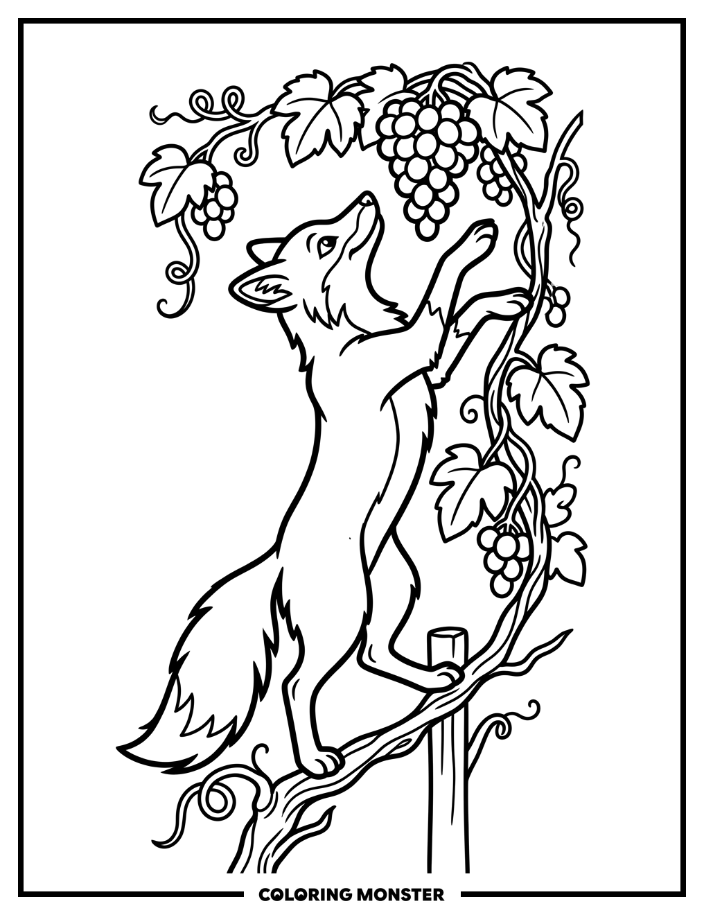 Fox Reaching for Grapes Coloring Page