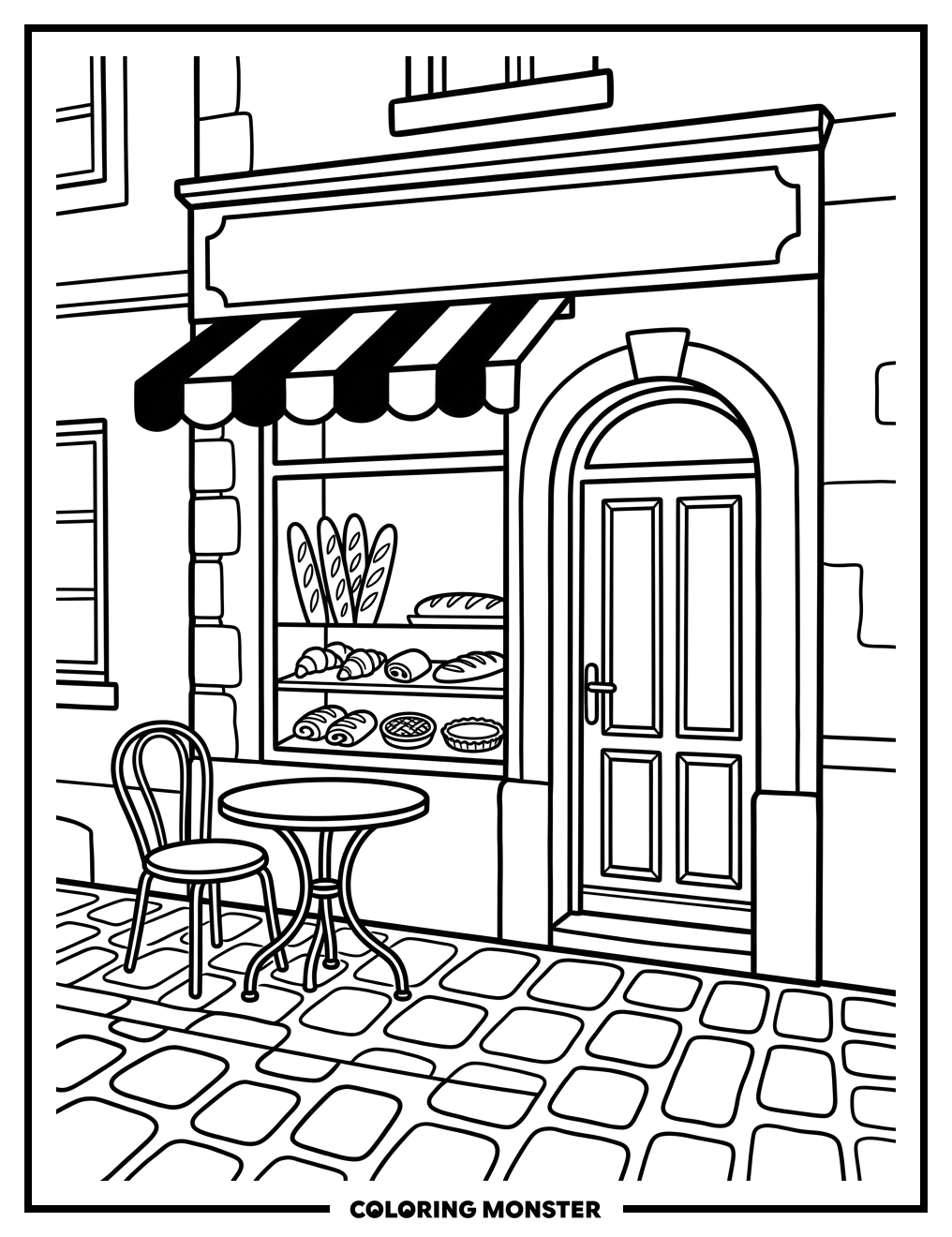 French Bakery Storefront Coloring Page