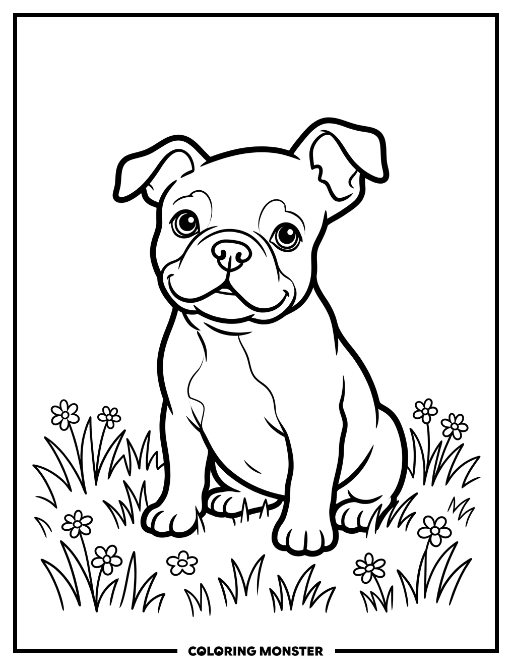 French Bulldog Puppy in a Field Coloring Page