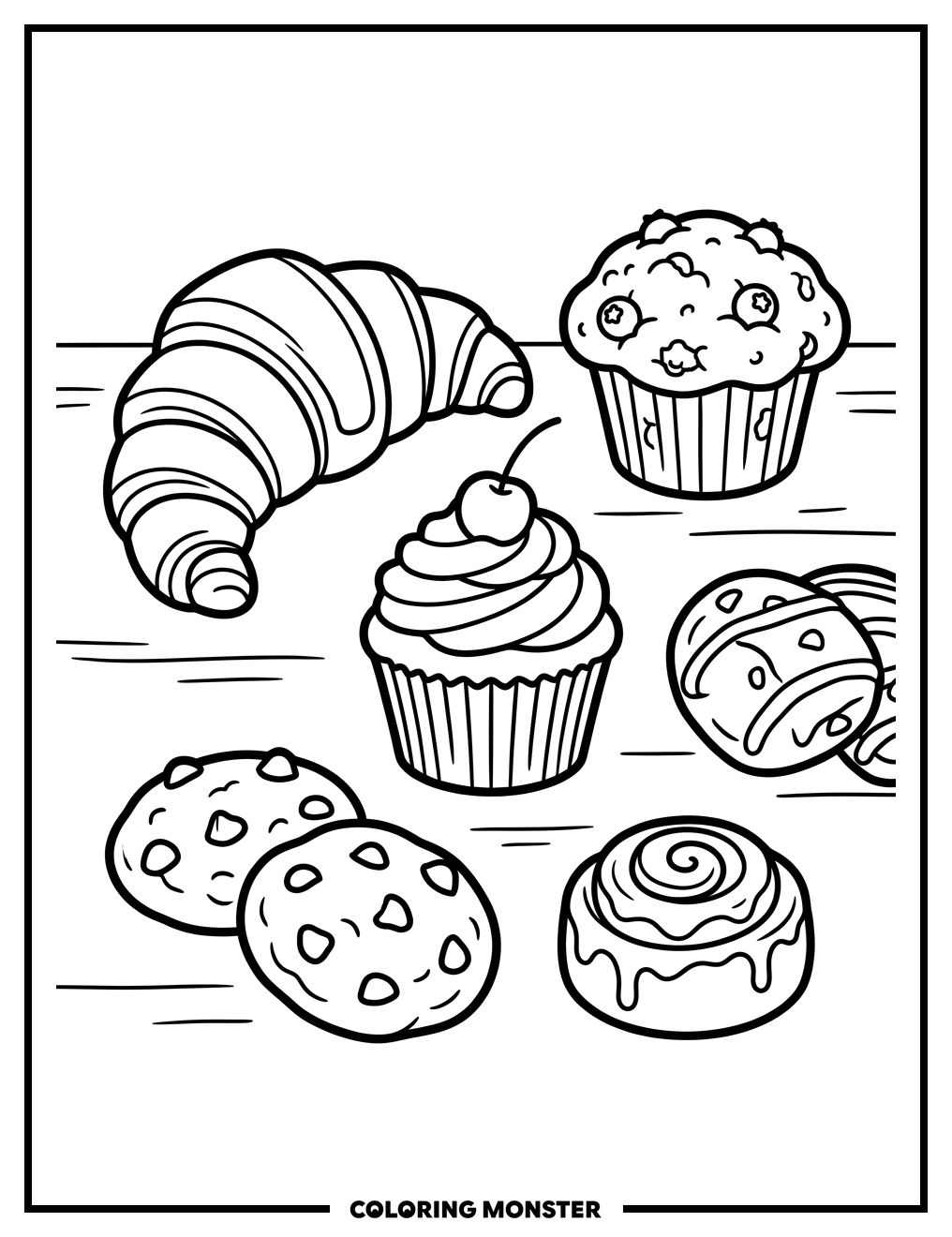 Freshly Baked Pastries and Cookies Coloring Page