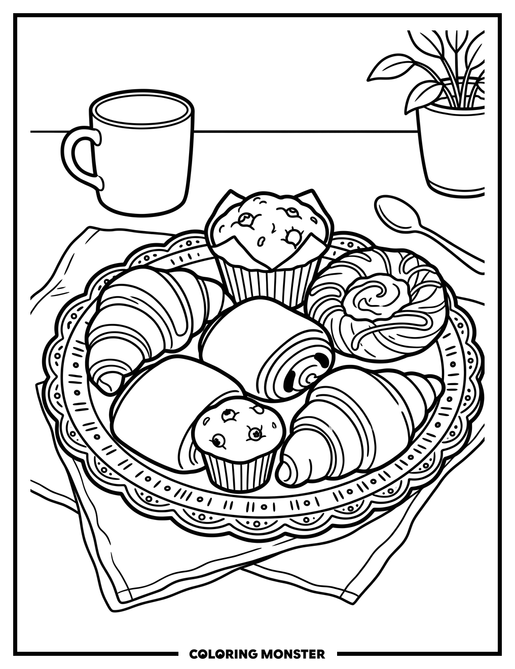 Freshly Baked Pastries on a Platter Coloring Page