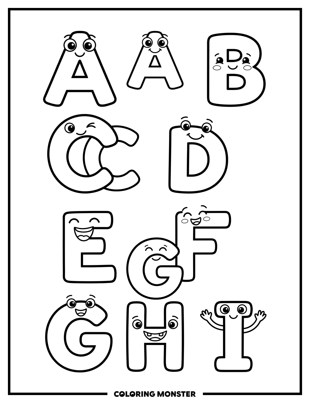 Friendly Alphabet Faces Coloring Page