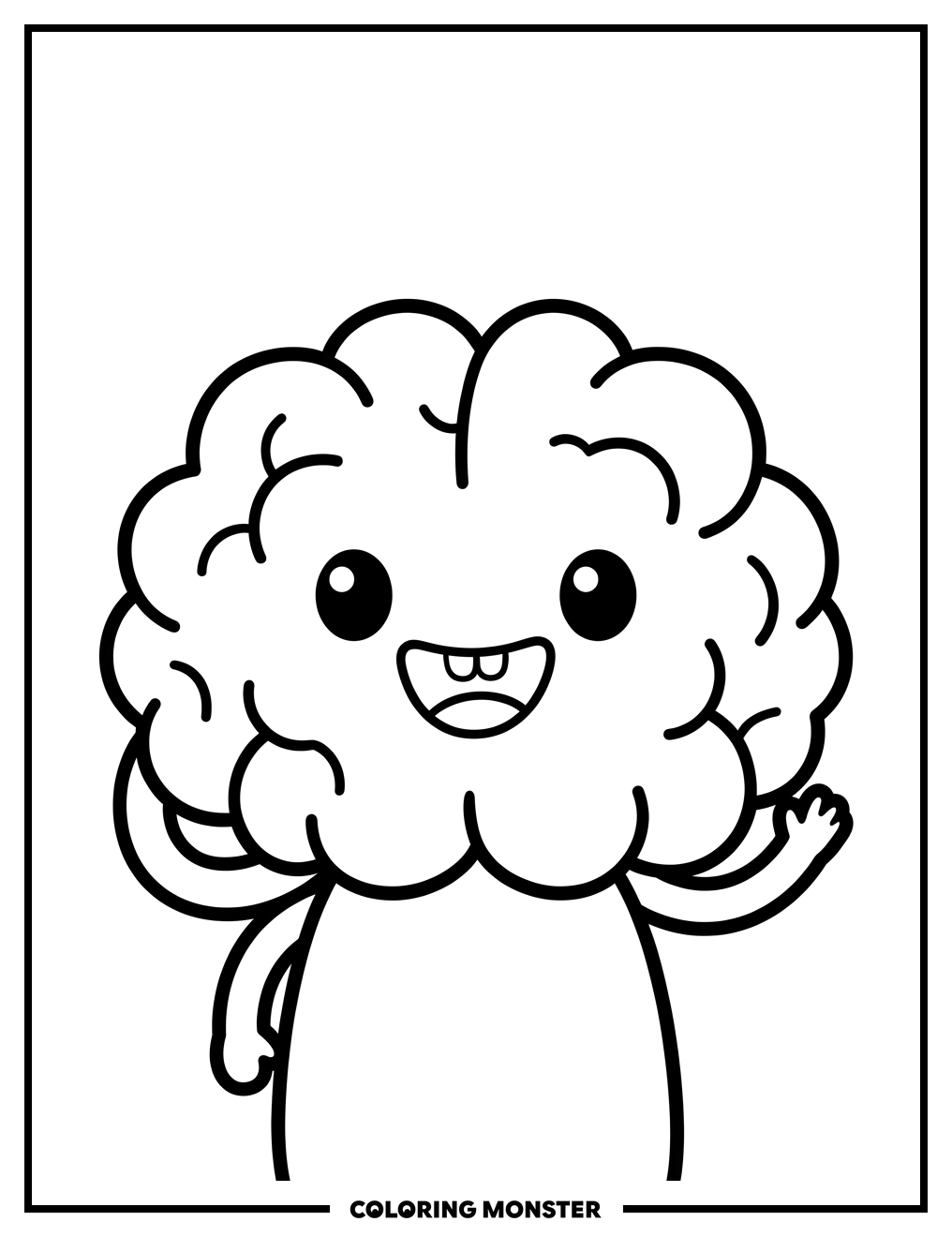 Friendly Anthropomorphic Brain Coloring Page