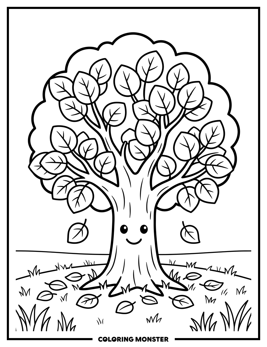 Friendly Autumn Tree Coloring Page