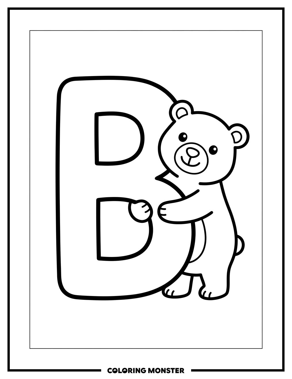 Friendly Bear Cub With Letter B Coloring Page