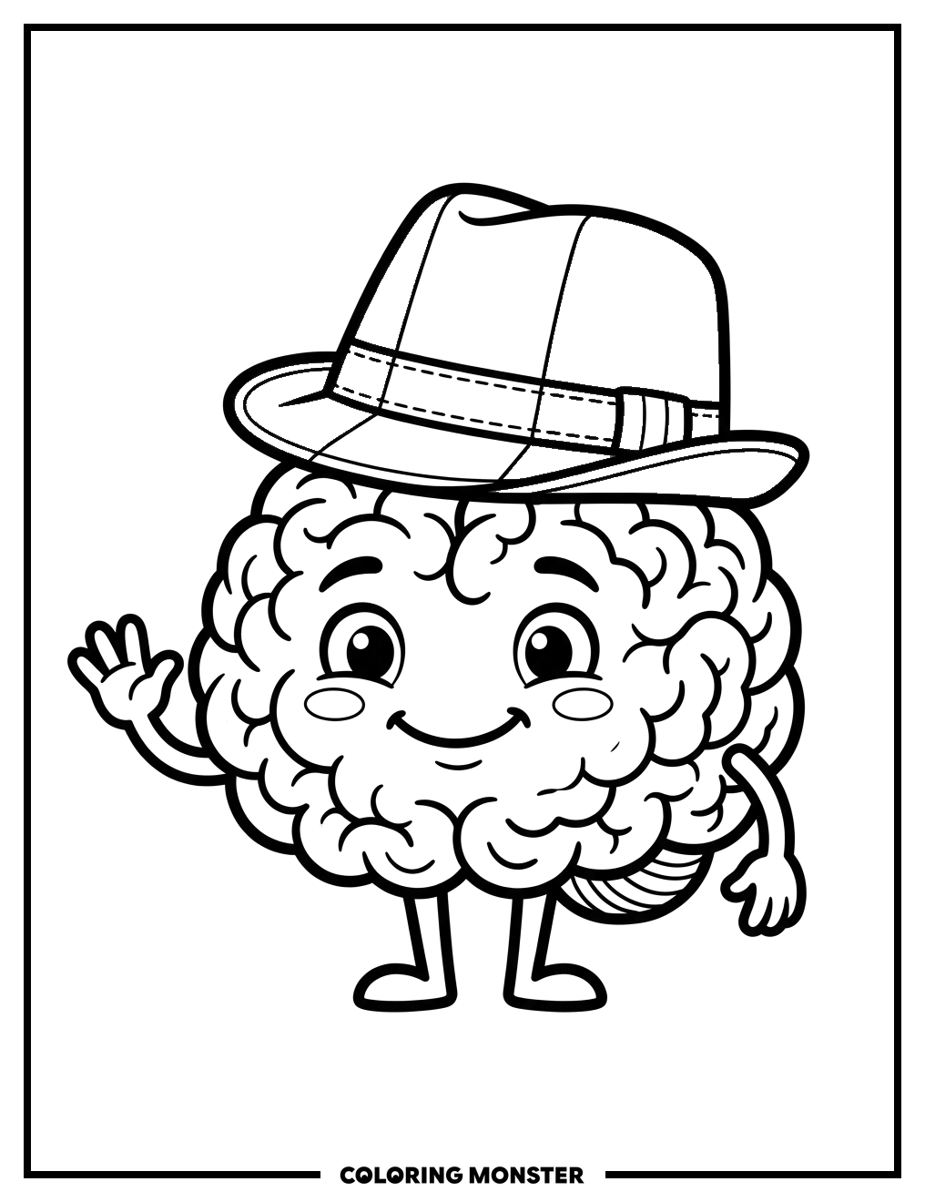 Friendly Brain Wearing Italian Hat Coloring Page