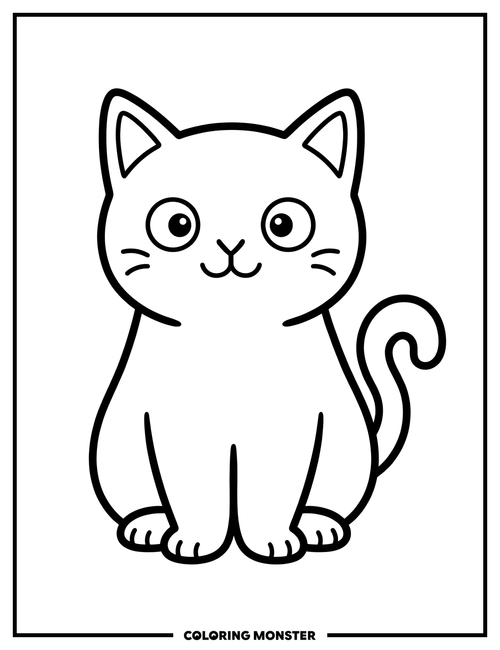 Friendly Cartoon Cat Sitting Coloring Page