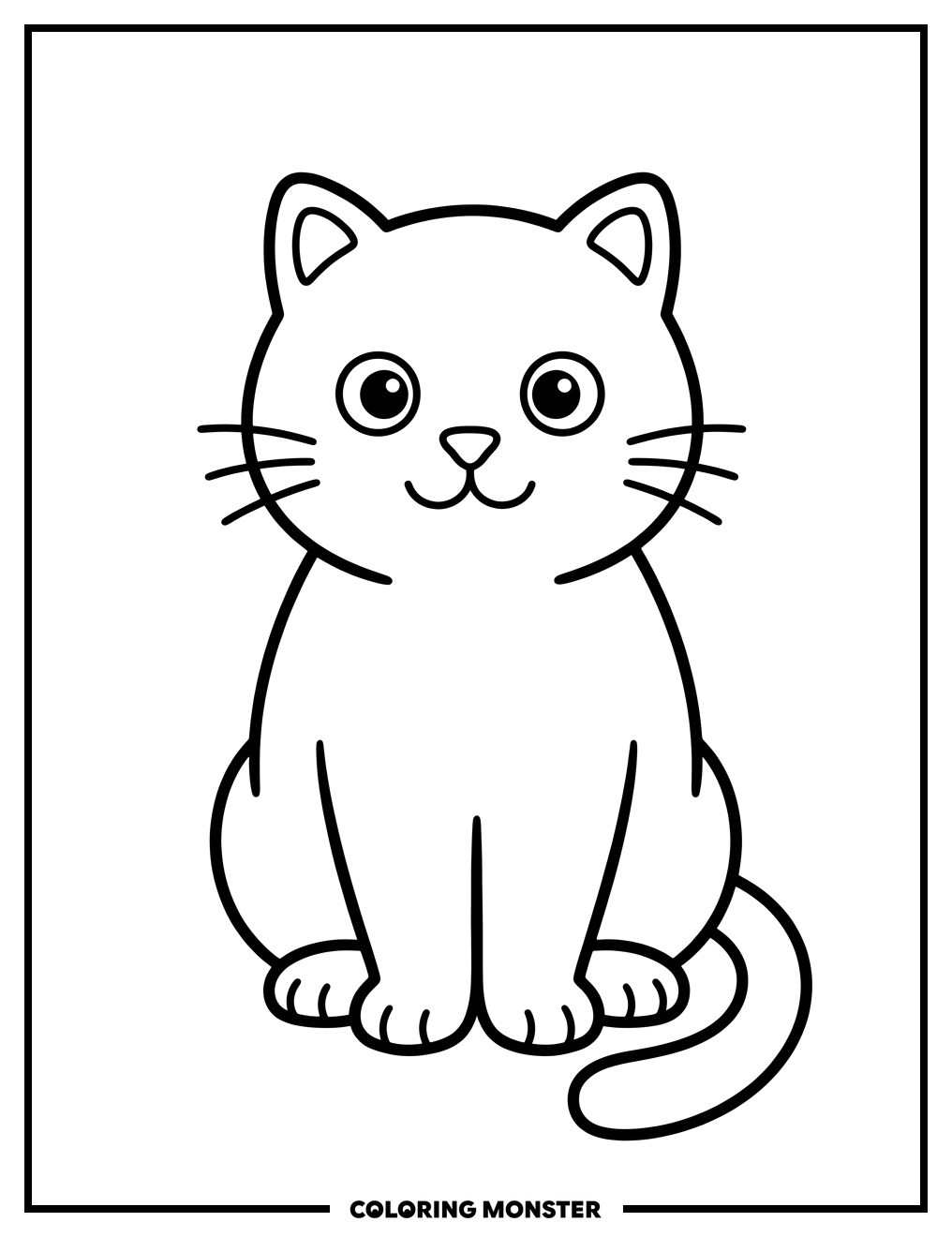 Friendly Cartoon Cat Sitting Patiently Coloring Page