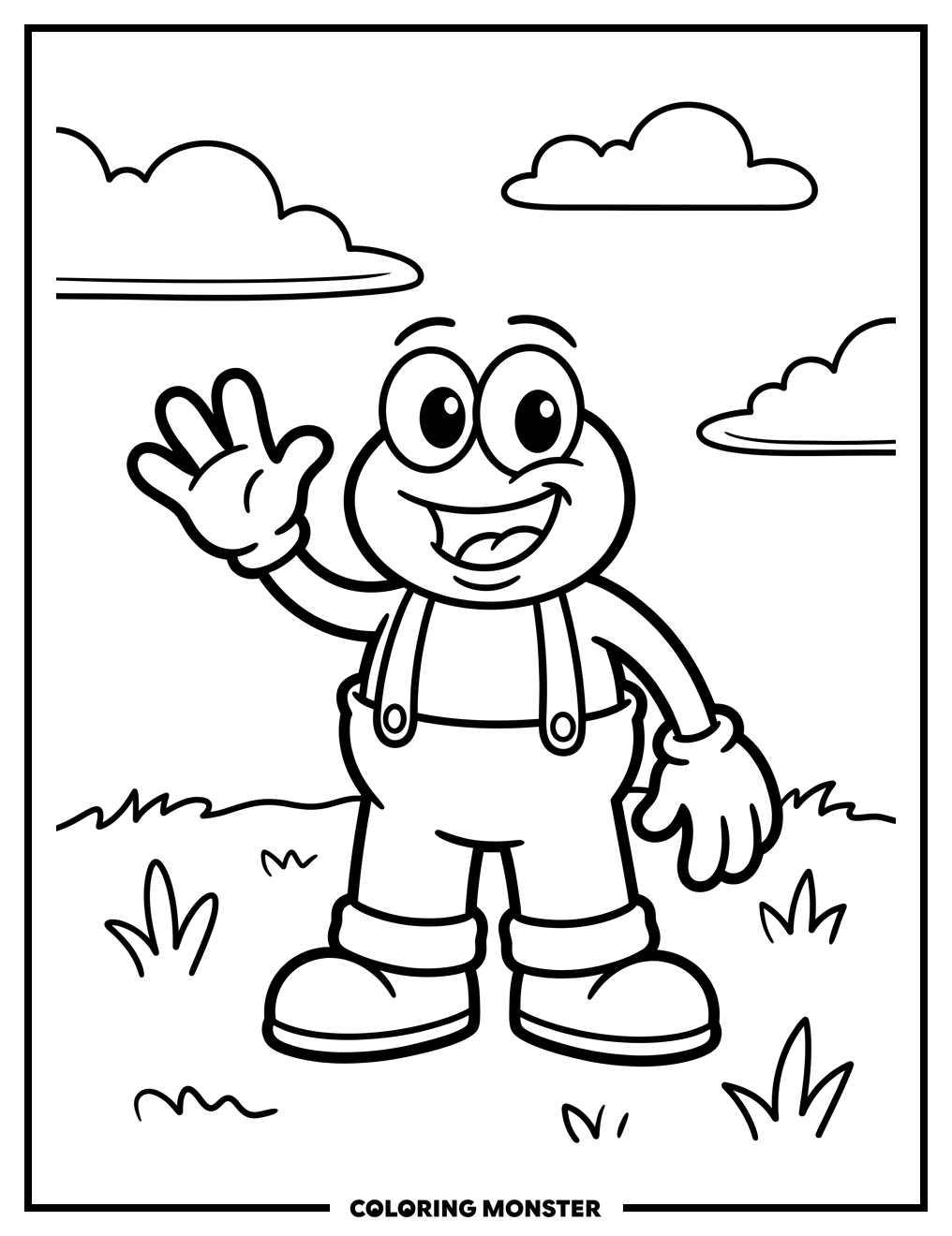 Friendly Cartoon Character Waving Coloring Page