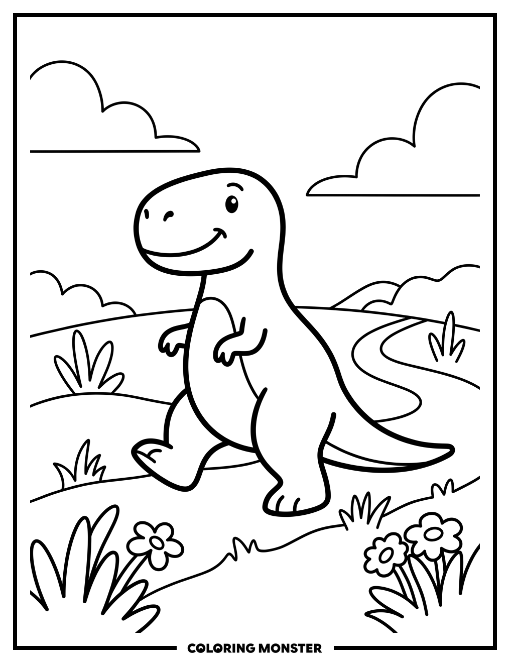Friendly Cartoon Dinosaur Coloring Page