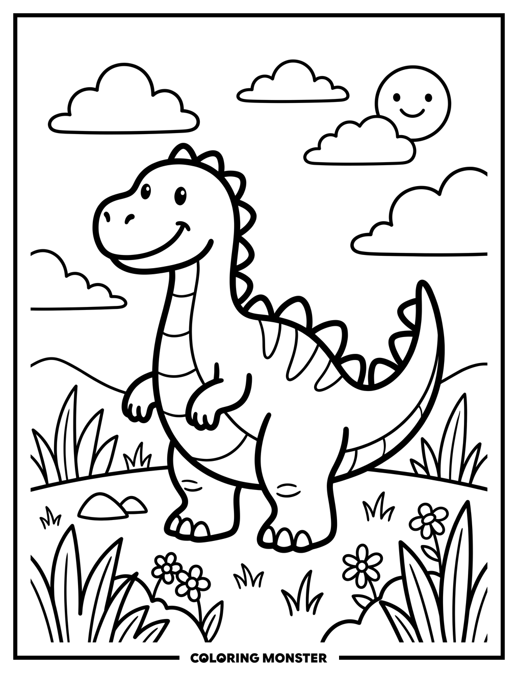 Friendly Cartoon Dinosaur Coloring Page