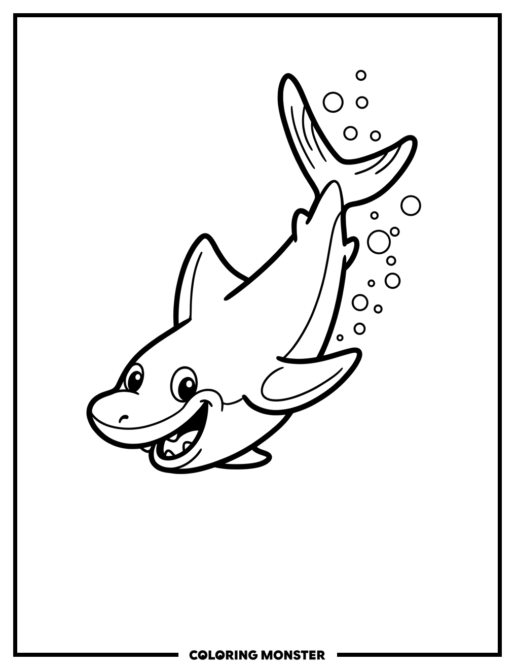 Friendly Cartoon Shark Swimming Coloring Page