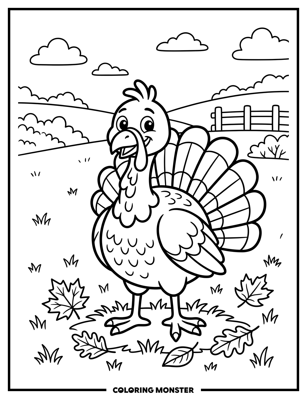 Friendly Cartoon Turkey Coloring Page